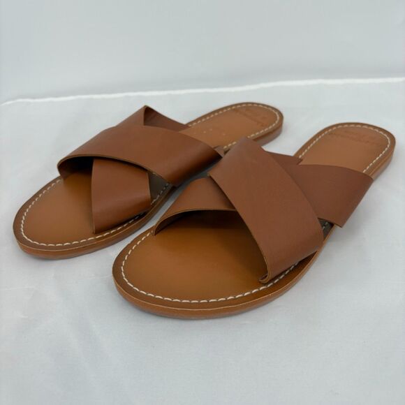 Abercrombie & Fitch Brown Faux Leather Cross Sandals, Size 7/8, Preppy Vacation - Picture 1 of 8